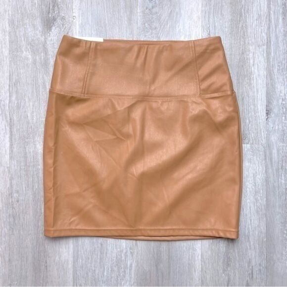 Tan Leather Mini Skirt L - Picture 1 of 6